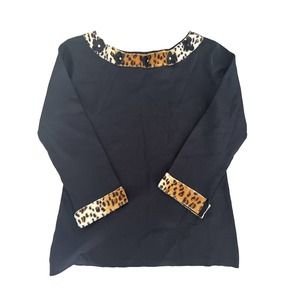 J.A.C. Black Long sleeve Leopard Print Trim.